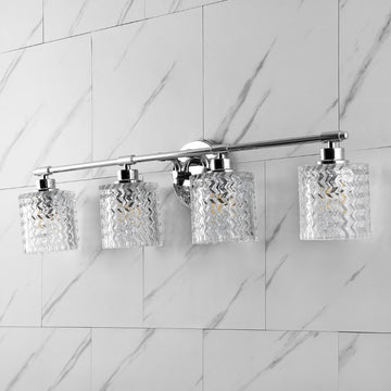 Spaulding Vintage Iron/Chevron Pattern Glass Farmhouse Cottage LED Vanity Light
